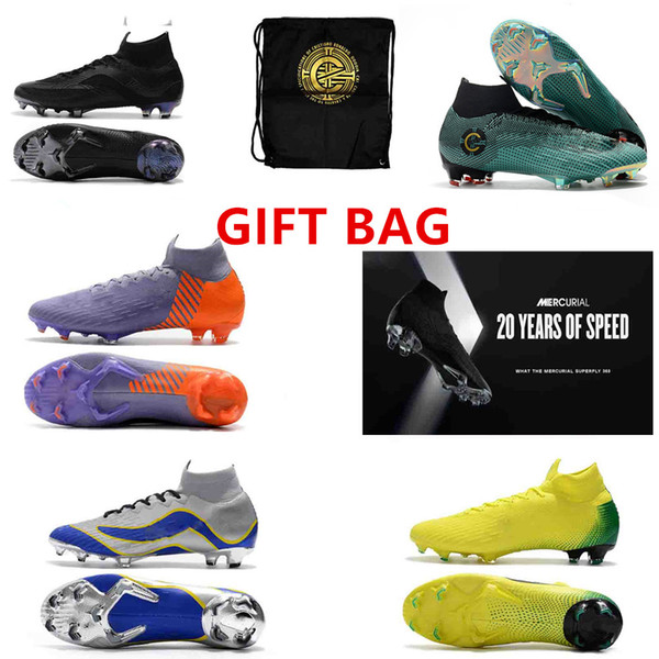 GIFT BAG 20th anniversary Soccer Cleats Mercurial Superfly VI 360 CR7 SuperflyX 6 Elite SG AC Soccer Shoes High Ankle Football Boots