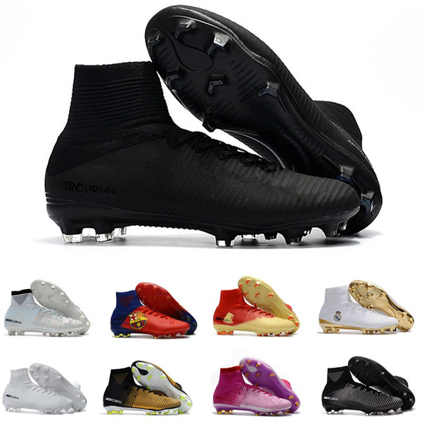 Men Women Mercurial Superfly CR7 V FG AG Football Shoes Cristiano Ronaldo High Tops Neymar JR ACC Soccer Shoes Magista Obra Soccer Cleats