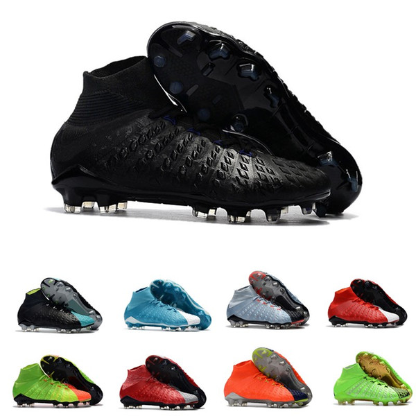 hot sale new men soccer shoes Hypervenom Phantom III DF FG motion blue ice fire 3D knitting outdoor football boots high size 39-45