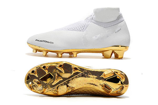 New Arrivaled White Gold Wholesale Soccer Cleats Ronaldo CR7 Original Soccer Shoes Phantom VSN Elite DF FG Football Boots