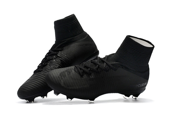 Original Full Black Unisex Soccer Cleats Mercurial Superfly V CR7 FG Kids Soccer Shoes Ronaldo Womens Outdoor Football Boots