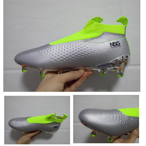 Ace 16+ PureControl football soccer shoes NSG FG AG silver green slip on HIGH TOP boots shoes sale