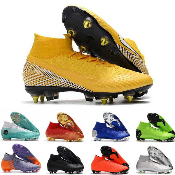 Mens Soccer Cleats SG AC Football Boots Cr7 Neymar Soccer Shoes Chuteiras High Ankle Botas De Futbol Black