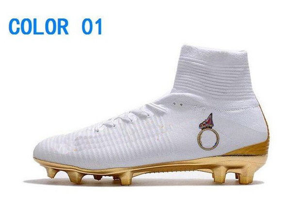 White Red Rainbow 100% Original Soccer Shoes Mercurial Superfly V FG Soccer Cleats High Ankle Football Boots Ronaldo Sports Sneakers