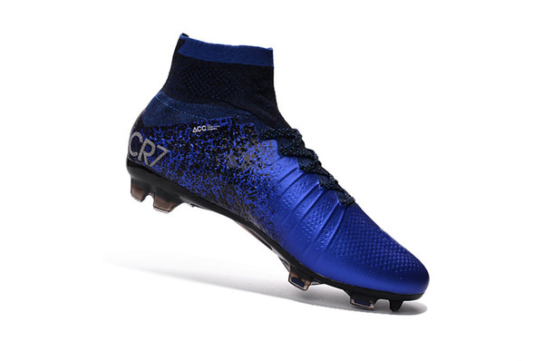 Blue CR7 Unisex Soccer Cleats Original Mercurial Superfly V SX Neymar Kids Soccer Shoes High Ankle Cristiano Ronaldo Womens Football Boots