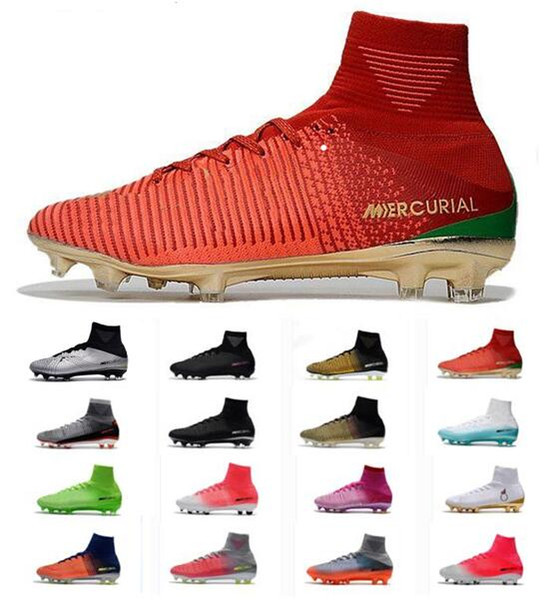 2018 ACC Mercurial Superfly V CR7 FG Mens Black Silver Soccer Shoes Cristiano Ronaldo Football Boots Mercurial Champions Men Football Shoes