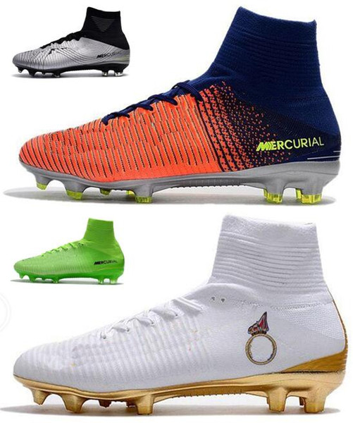 2018 New Mercurial Superfly V CR7 FG Mens Red Gray Soccer Shoes Cristiano Ronaldo Football Boots Mercurial Champions ACC Men Football Shoes