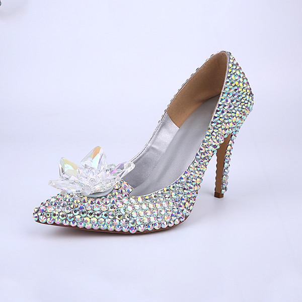 Women Pumps Crystal Dress Shoes Sexy Pointed Toe Party Fashion Crystal High Quality Water Drill Bride's Wedding Shoes 