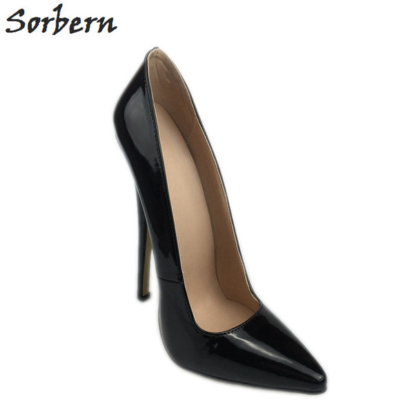 Sorbern Sexy Black Patent Leather Spike Heel Women Shoes Pointed Toe Slip On 18Cm Stiletto High Heels Designer Heels Spring 