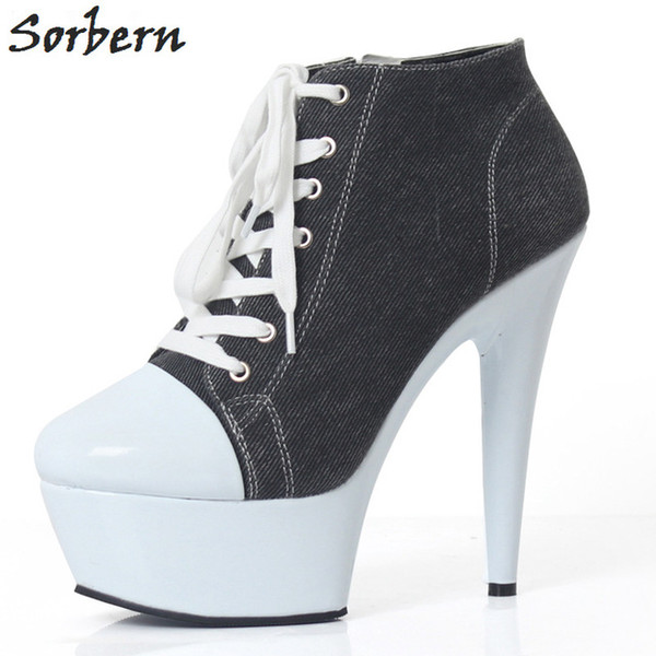 Sorbern Denim Women Pumps 15Cm High Heels Womans Shoes Fashions Fetish High Heels Platform Shoes Ladies Fall Shoes