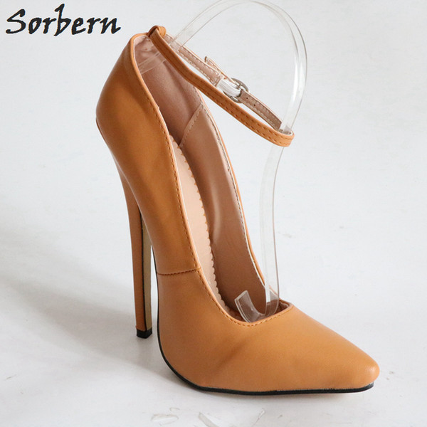 Sorbern Caramel Sharp Toe Women Pump High Heels Shoes Ladies Plus Size 15 Unisex Mary Janes Fetish 18Cm Stiletto Ankle Strap