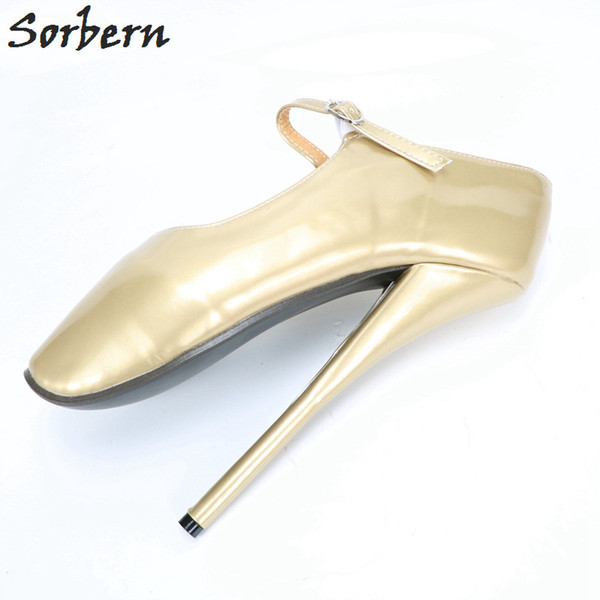 Sorbern Gold Shiny Mary Janes Pump Pata Ballet High Heels Unisex Shoes Ladies Plus Size Custom Colors Womens Shoes Sexy Heels Designer Brand