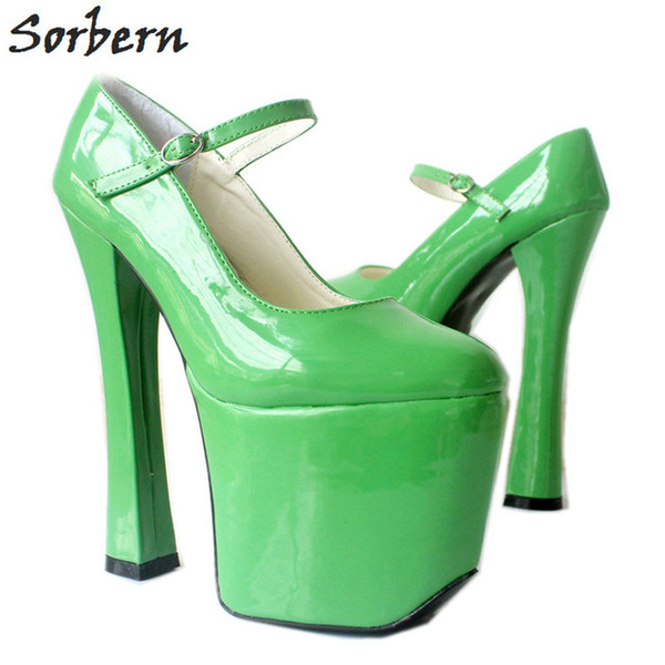 Sorbern Mary Janes Shoes Green Extrem High Heels Sexy Fetish Shoe Ladies Bdsm Platform Custom Pumps Round Toe Pump Shoes