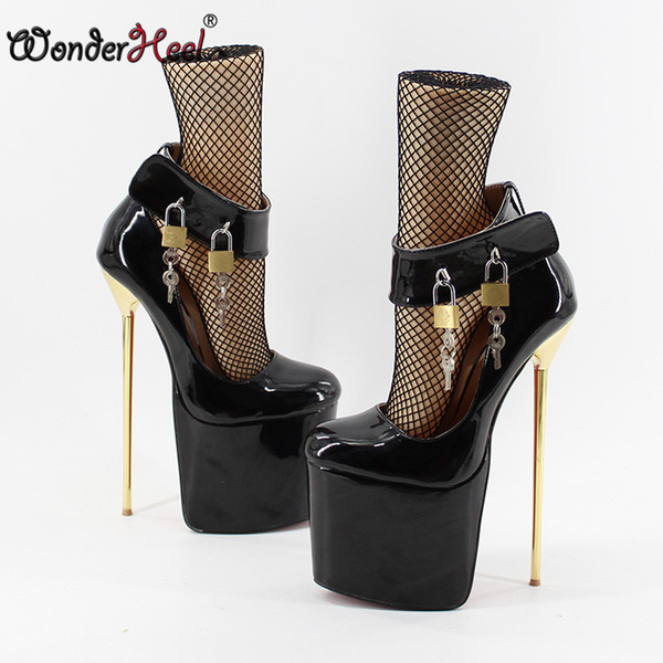 Wonderheel 22cm thin heel ultra high HEEL with platform women shoes platform heel sexy padlocks ankle straps pumps