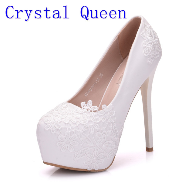 Crystal Queen Bridal Shoes Summer Hollow White Lace Beautiful Wedding Marriage Flower High-heeled Women's Pumps Woman Shoes