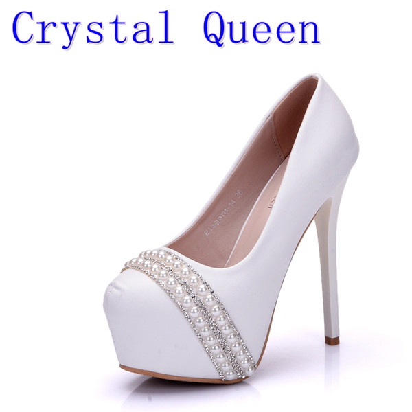 Crystal Queen Pearl Rhinestone Women's Wedding Pumps High Heel Platform Wedding Shoes Gentlewomen Bridal Shoes Party