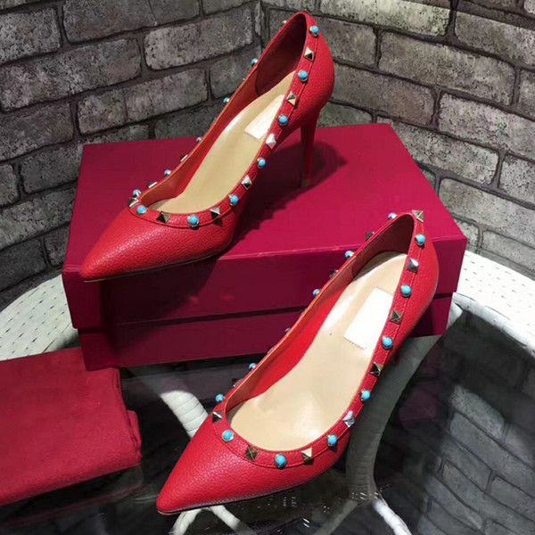 women's sexy fashion high heels 8.5cm rivets shoes thin heels fashion pumps shoes size 34--42