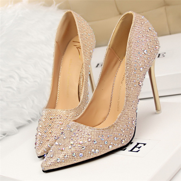 designer luxury brand bigtree shoes crystal shoes rhinestone wedding dress sexy high heels ladies pumps pink black gray nlue golden tacones