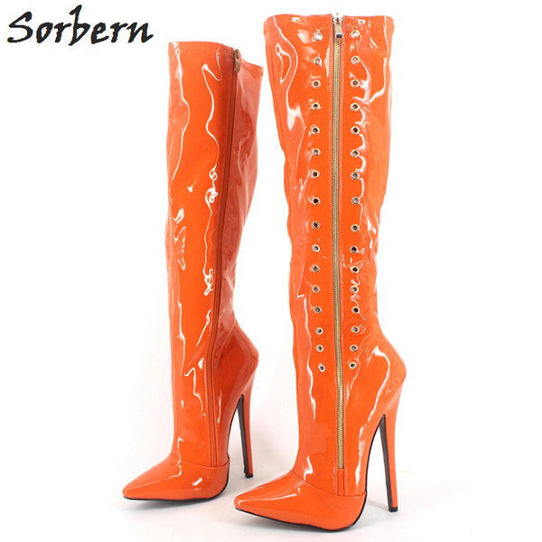 Sorbern Mid-Calf Plus Women Boots Zipper 18CM Heels Plus Size Unisex Gay Dance Custom Made Color Pointed Toe Large 36-46 Size