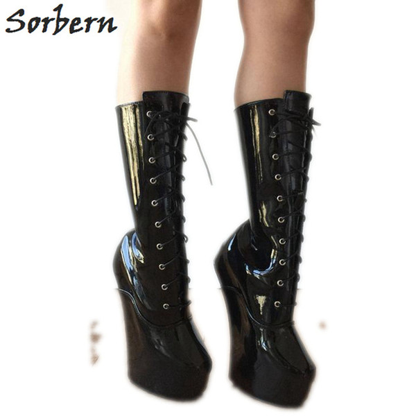 Sorbern Black Custom Wide Fit Heels Boots For Women Heelless Hoof Shoes Unisex Black Heels Wedge Short Boots Women Big Size