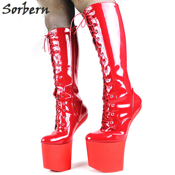 Sorbern 8 Inch High Heels Spring Boots Sale Women Hoof Shoes No Heel Heelless Platform Sexy Mid-Calf High Boots Plus Size 36-46 Custom Made