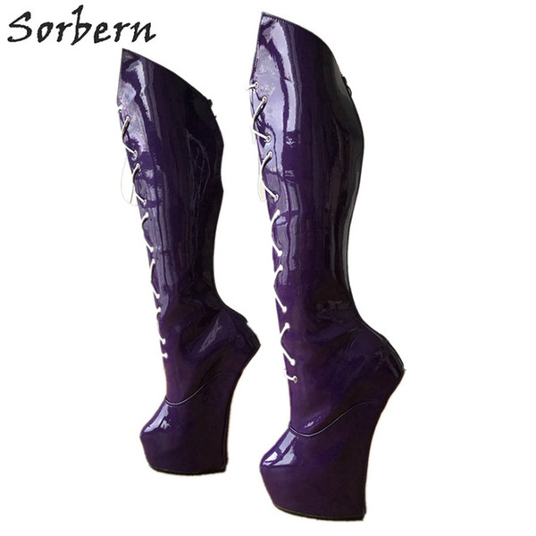 Sorbern Sailor Moon Cosplay Anime Boot Women Patent Knee High Boots Heelless Horse Hoof Shoes Unisex Custom Calf Size Purple