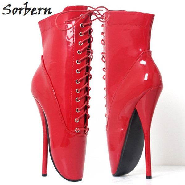 Sorbern 18CM Ballet Thin Heel Boots Designer Brand Mid-Calf Women Boots Plus Size Lace Up Unisex Dance Shoes Real Image Custom Made Color