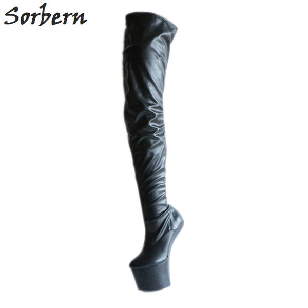 Sorbern Light Hoof Heelless Med Thigh High Boots Women Over The Knee Boots Platform Punk Women Shoes Luxury Black Size 10 Custom Color