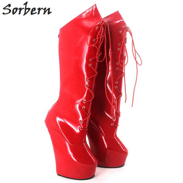 Sorbern Ultra High Heels 20cm Heelless Boots For Women Thick Platform Lace-up Sexy Fetish Shoes Unisex Ponyplay Platform Boots