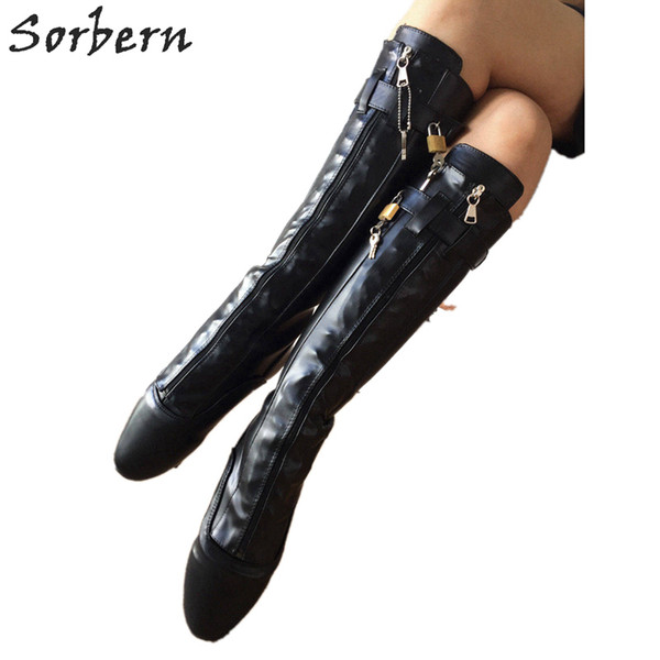 Sorbern Sexy Fetish High Heels Ballet Heels Pointed Knee Boot For Women Lockable Zip Padlock Black Matte Multi Color Ballet Boot