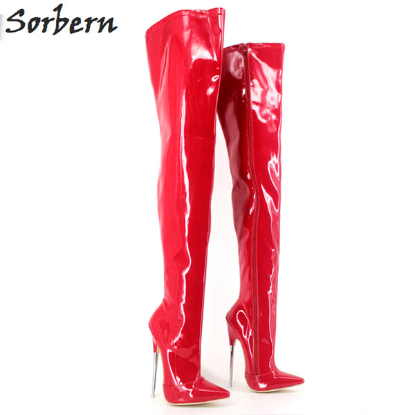 Sorbern Over The Knee Length Women Boots 18CM High Metal Heels Pointed Toe Plus Size Unisex Fashion Gay Long Boots Lage Size