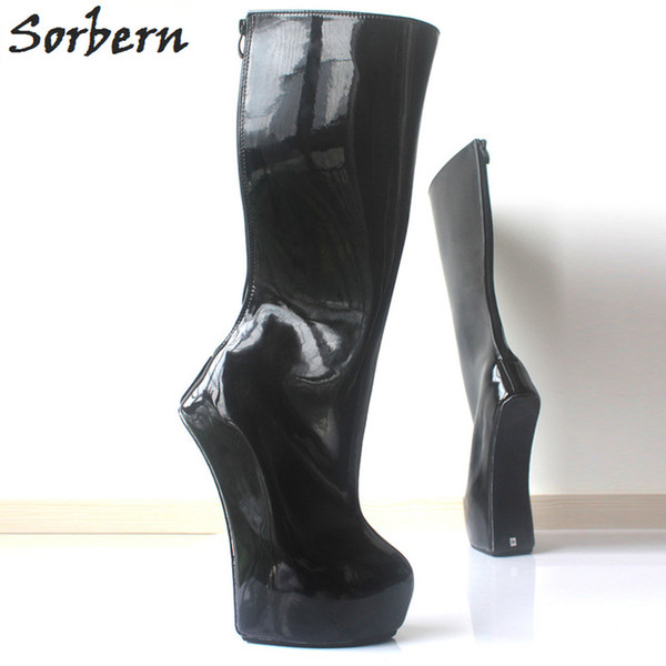 Sorbern Sexy Fetish 20cm Extreme High Heel Heelless Ponyplay Boots For Womens Plus Size Thick Platform Knee-High Ballet Boots