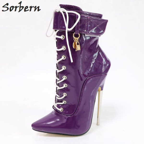 Sorbern Ankle Boots For Women Plus Size Metal Heels New Arrive Ladies Party Boots Lace Up Pointed Toe Unisex Ladies Party Boots