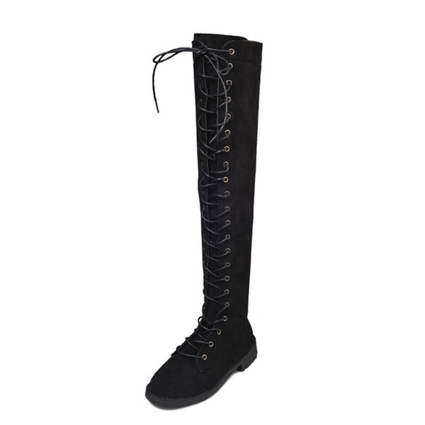 2019 spring new women's flat-bottomed knee boots Women's sexy lace-up boots Women's low heel Ins popular style TY-35