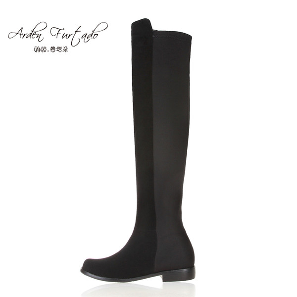 woman shoes plus size boots tube girth can be customized knee high flat boots women plush kid suede long Stretch boots keep warm