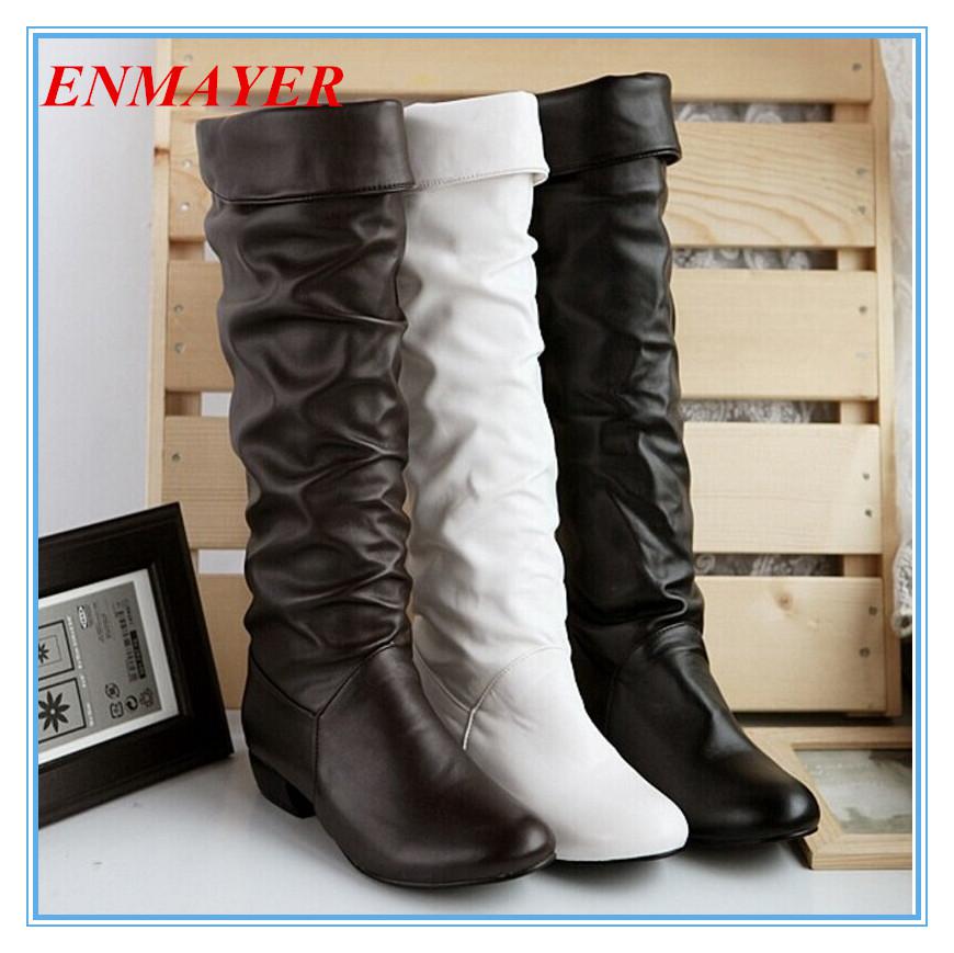 ENMAYER big size 34-43 Newest Winter Mid-Calf Women Boots Black, White And Brown For Choice