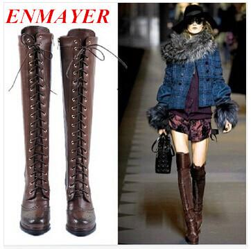 ENMAYER high quality sexy winter boots designer women thigh high boots new lace up Knee Corium boot high heel Retro Knight boots