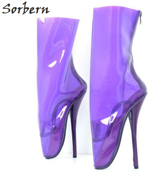 Sorbern Purple Clear PVC Sexy Ballet Heel Women Boots Sexy Fetish High Heels Boots For Ladies Custom Leg Size Shoes Lady