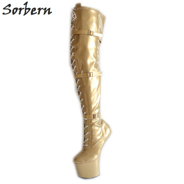 Sorbern Over The Knee Women Boot Heelless Hoof Heel Designer Brand Long Custom Made Leg Size Boots Sexy Ballet Heel Shoes Lace Up