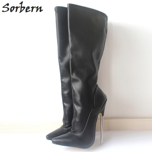 Sorbern Plus Size Women Boots Metal Heels Large Size 36-46 Pointed Toe Unisex Gay Dance Boots 18CM Thin Heels Height Real Image