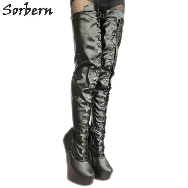 Sorbern 20Cm Platform Heels Crotch High Boots Long Thigh High Boots Wedge Heelless Shoes Unisex Plus Size 36-46 Custom Colors