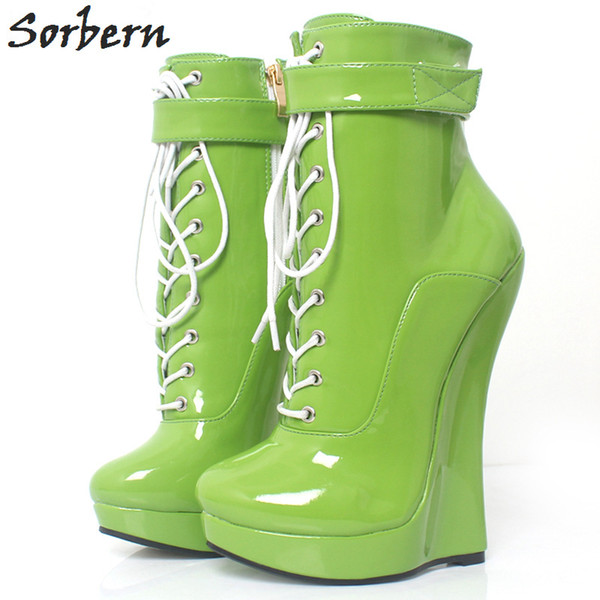 Sorbern Green Designer Platform High Heel Boots Wedge Heeled Australia Classic Kim Kardashian Short Boots Pointed Lace Shoe