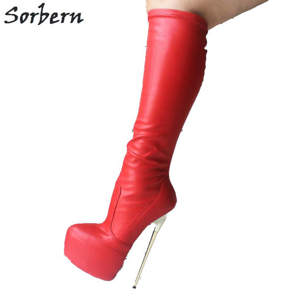 Sorbern 22Cm Super High Heel Boots For Women Plus Size 36-46 Metal Gold Heels Thick Platform Knee High Boots Sexy Shoes Woman