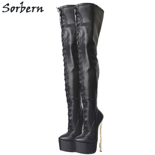 Sorbern 22Cm Metal Gold Heels Platform Heel Boot Over The Knee Thigh High Boots Women Ultra High Heels Pole Dance Boots