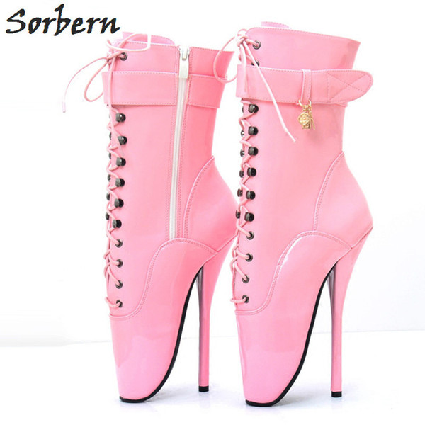 Sorbern High Heels Ballet Thin Heel Boots For Women Designer Brand Lace Up Patent Leather Ladies Party Shoes Pointed Toe Zipper Unisex Boots