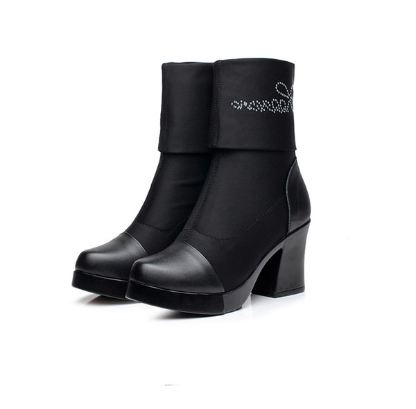 Thick winter boots genuine leather shoes was thin to wear elastic cloth thick with lady boots. XZ-053