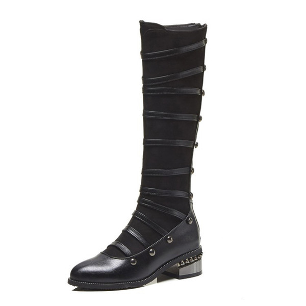 Female boots winter street boots high shoes fashion boots belt buckle pointed head with large size knight boot. XZ-094