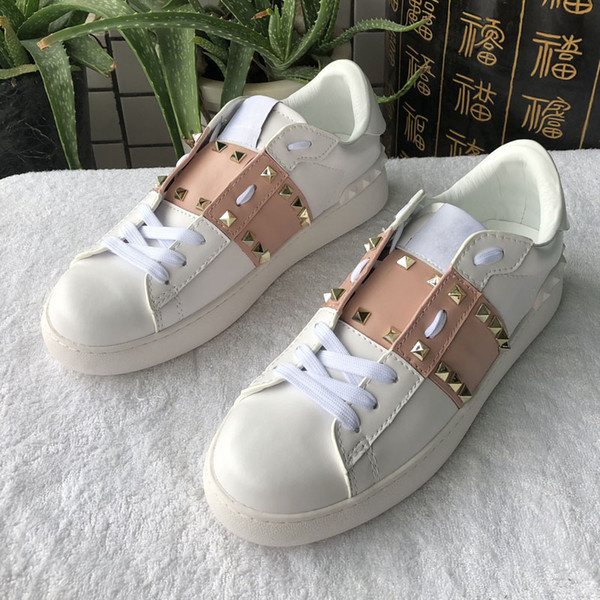 new leather shoes for women, color matching rivets adornment casual shoes, handmade flat heel lovers walking shoes fashion luxury designer