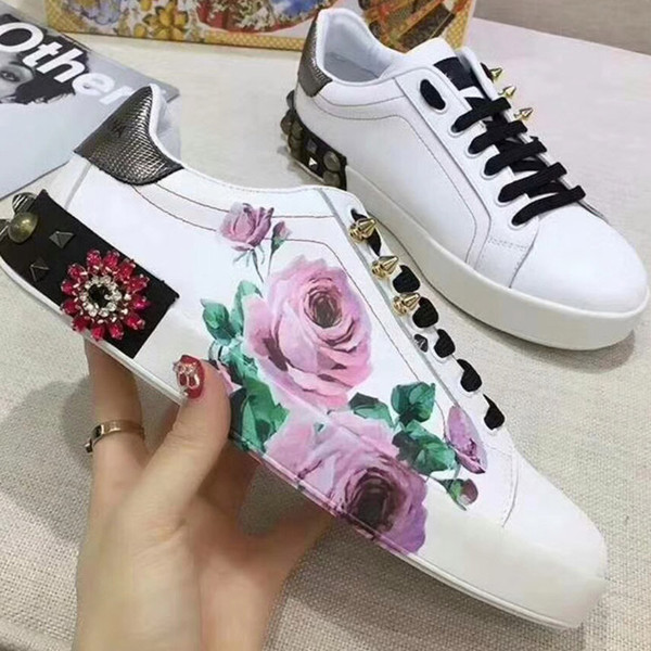 New Designer Fashion Print roes for Love Sneakers Low Top Black And White Leather Women G Casual Shoes