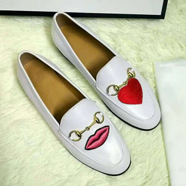 best version! colors genuine leather embroidery flats loafer shoes flower snake heart lips black white womenish stylish